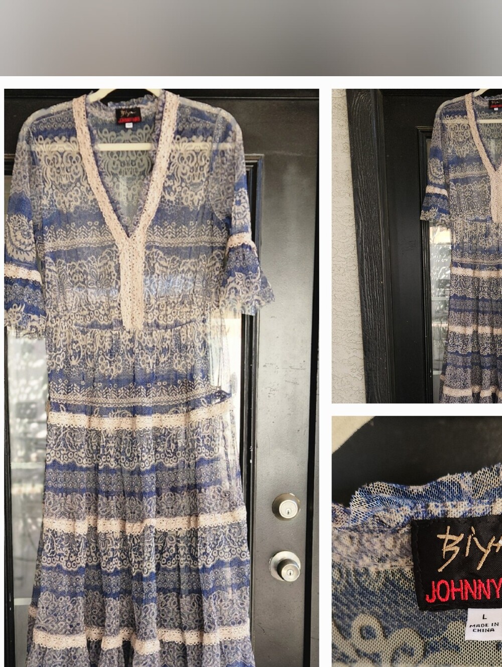 Johnny Was Blue and Cream Lace-Tiered Maxi Dress - Picture 2 of 2